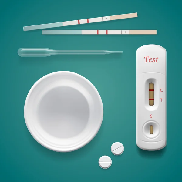 Teste de gravidez positivo, isolado em turquesa —  Vetores de Stock