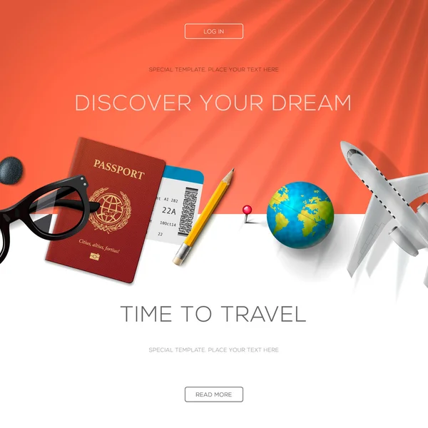 Turizm Web sitesi şablonu, seyahat için zaman — Stok Vektör