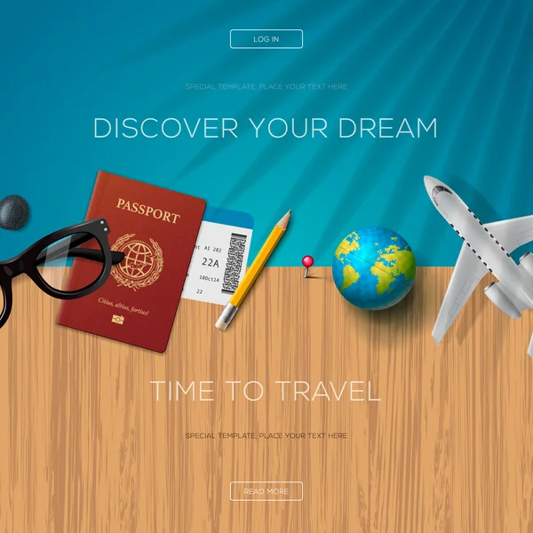 Tourism website template, time to travel — Stock Vector