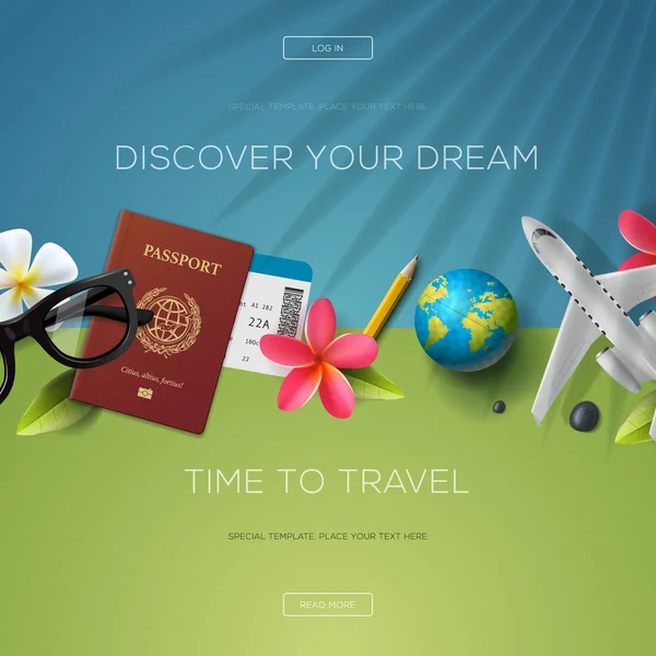 Descubre tu sueño, tiempo para viajar, plantilla de sitio web, ilustración vectorial . — Archivo Imágenes Vectoriales