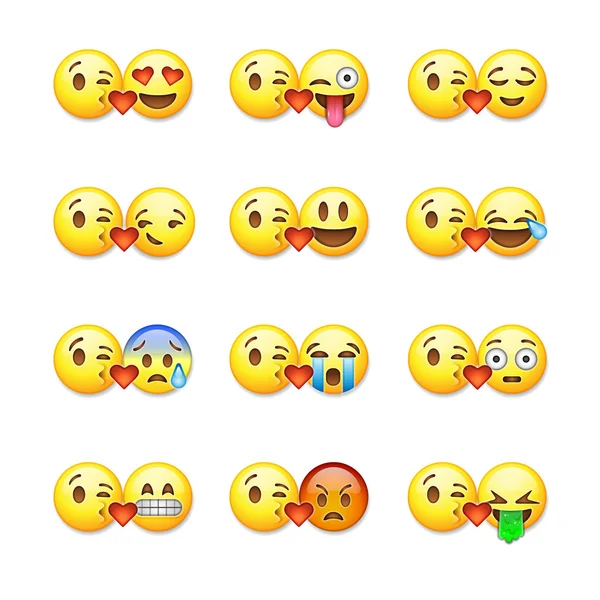Conjunto de emoticons, emoji isolado em branco — Vetor de Stock