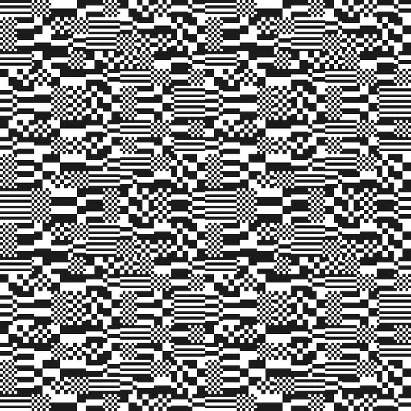 Glitch abstract seamless pattern, digital image data distortion, black and white  background, vector illustration. — Stock Vector