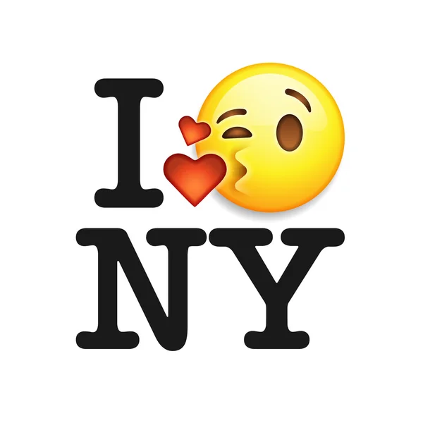 J'aime New York, police avec signe et visage baiser emoji — Image vectorielle