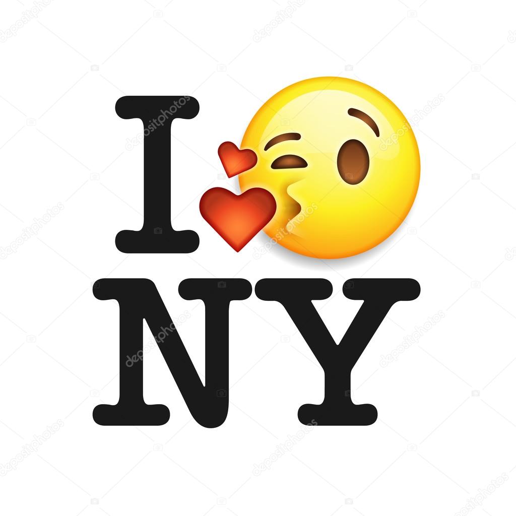 I love New York, font with sign and emoji kiss face