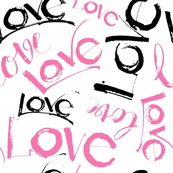 Amor caligrafía manuscrita y el patrón de letras sin costura. Bla. — Vector de stock