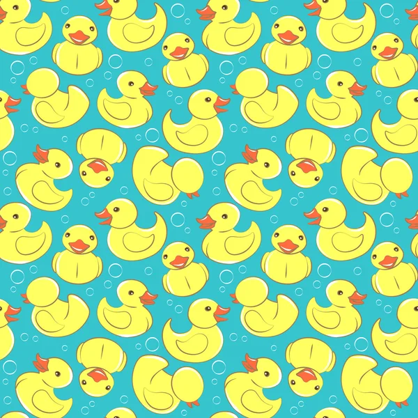 Canard en caoutchouc jaune et bulles motif d'enfant sans couture — Image vectorielle