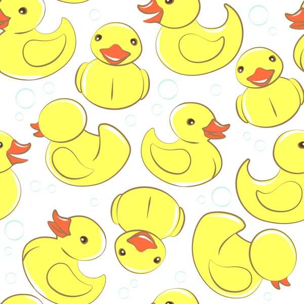 Canard en caoutchouc jaune et bulles motif d'enfant sans couture — Image vectorielle