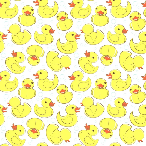 Yellow rubber duck and bubbles seamless kid's pattern — Stock Vector