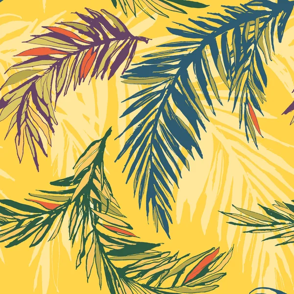 Tropical selva floral sin costuras fondo con palmera — Vector de stock