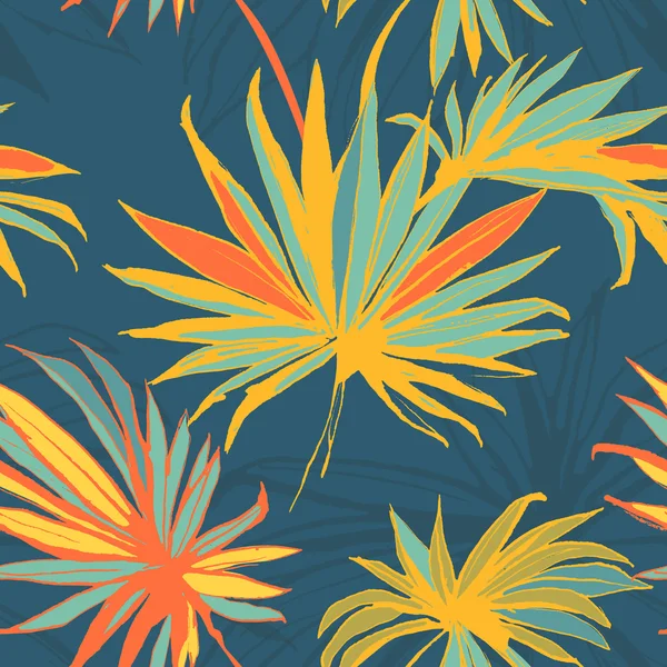 Tropical selva floral sin costuras fondo con palmera — Vector de stock