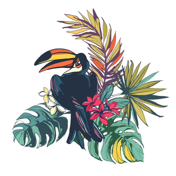Цветочная открытка летней пляжной вечеринки с пальмовыми листьями, — стоковый вектор