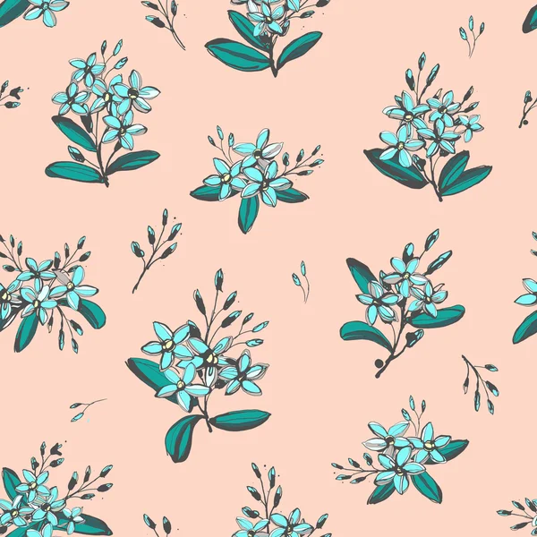 Vergissmeinnicht blaue Blumen Blumensträuße nahtlose handgezeichnete Muster — Stockvektor