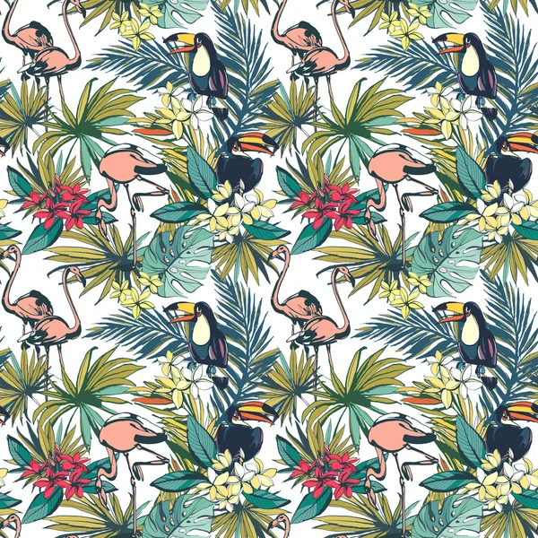 Tropical floral summer seamless pattern with palm beach leaves, — Stock Photo, Image