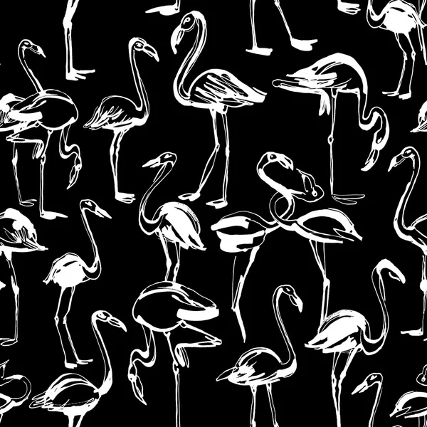 Tropiska exotiska fåglar flamingos sommar sömlös mönster. Svart en — Stock vektor