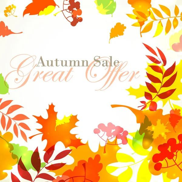 Modèle de vente d'automne cadre carré avec des feuilles brillantes automne : chêne , — Image vectorielle