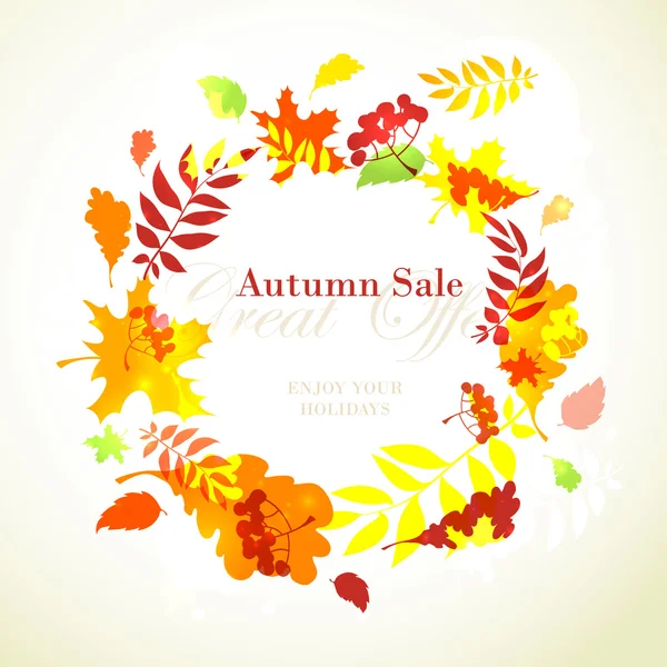 Modèle de vente d'automne cadre rond avec des feuilles brillantes automne : chêne, m — Image vectorielle