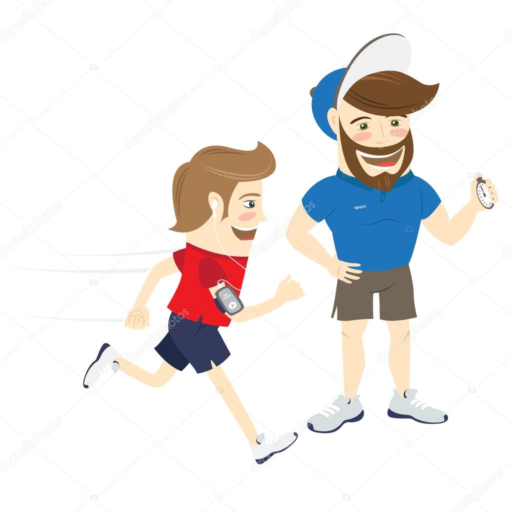 Bearded fitness personal trainer instructor and funny sportsman