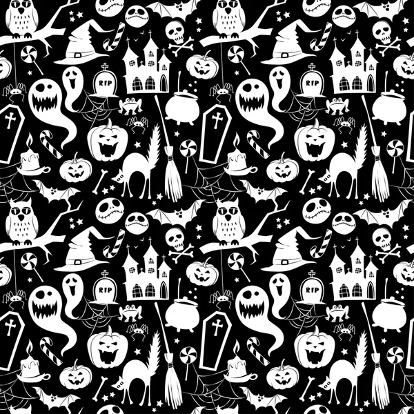 Hallowe için siyah ve beyaz dikişsiz arka plan soyut desen — Stok Vektör
