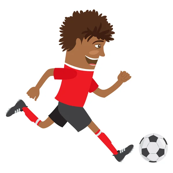 Engraçado jogador de futebol afro-americano usando t-shir vermelho — Vetor de Stock