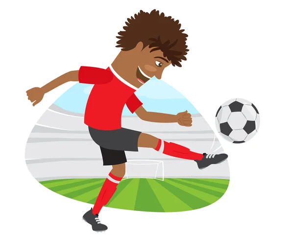 Funny African American soccer football player wearing red t-shir — Stock Vector