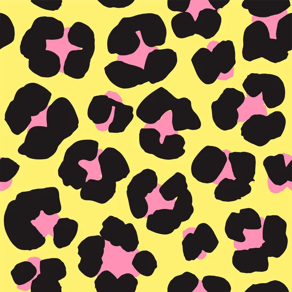 Ilustración Vectorial Estampado Leopardo Sin Costuras Negro Rosa Amarillo — Vector de stock