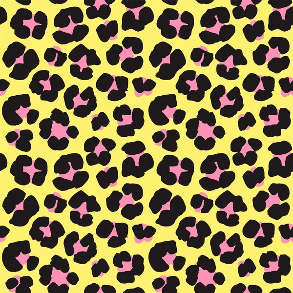 Ilustração Vetor Padrão Fundo Sem Costura Impressão Leopardo Preto Rosa — Vetor de Stock