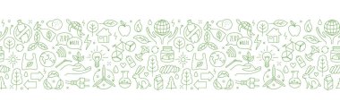 No plastic, go green, Zero waste concepts. Reduce, reuse, refuse, Reycle, Rot ecological lifestyle and sustainable development. Linear icons style illustration seamless pattern border doodle drawing. clipart