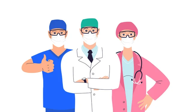 Modelo Banner Profissionais Saúde Grupo Desenhado Mão Médicos Enfermeiros Isolados —  Vetores de Stock