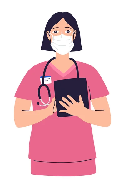 Ritratto Giovane Donna Medico Assistenza Sanitaria Concetto Medico Illustrazione Piatta — Vettoriale Stock