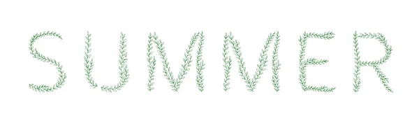 夏のレタリング 緑の木の枝の手紙 ロゴデザインのためのアルファベットのAbcフォントの大文字 ベクトルイラストドッドル ラインアートスタイルデザイン — ストックベクタ