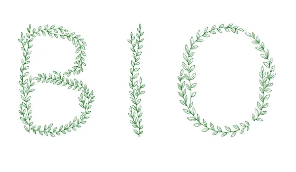 Bio Betűk Zöld Faági Levelek Alphabet Abc Betűtípus Nagybetűk Logo — Stock Vector