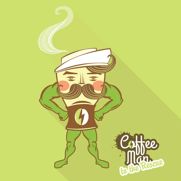 Coffee man character standing with his hands on the hips — Stock Vector