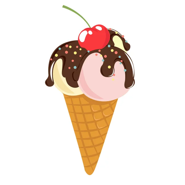 Festive ice-cream with cherry. Flat style — Stock Vector