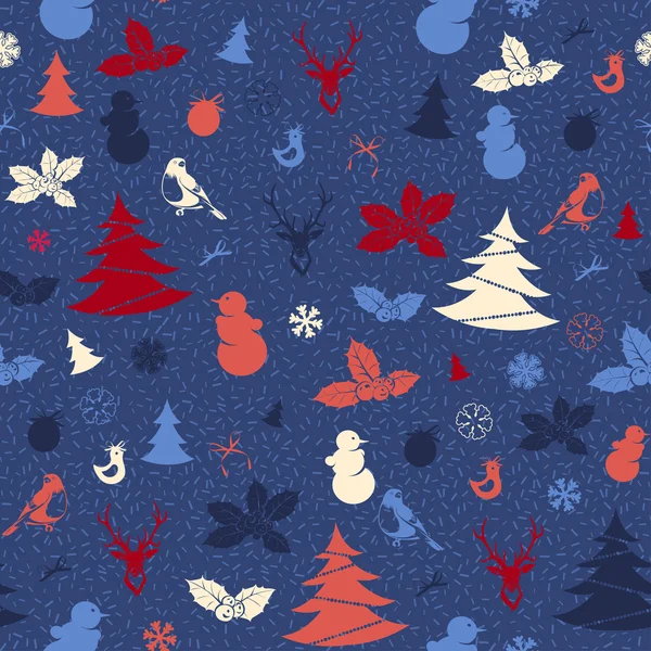 Festlig jul och nyår seamless mönster i vintage platt — Stock vektor