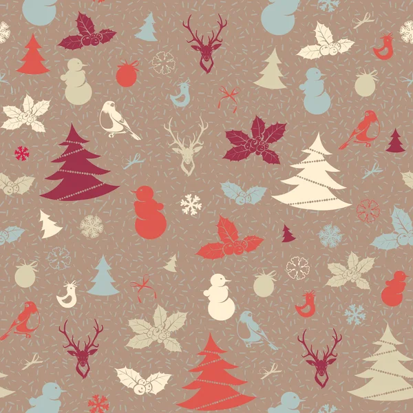 Festliche Weihnachten und Neujahr nahtlose Muster in Vintage-Flach — Stockvektor