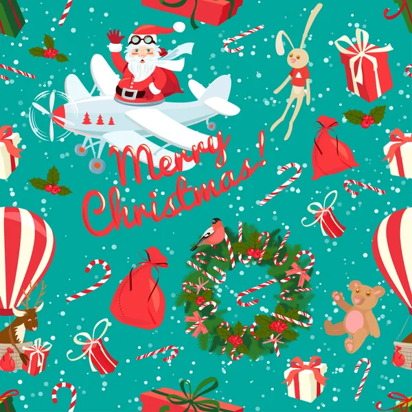 Festive Christmas and New Year seamless pattern in vintage flat — Stock Vector