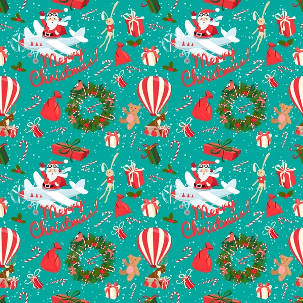 Festive Christmas and New Year seamless pattern in vintage flat — Stock Vector