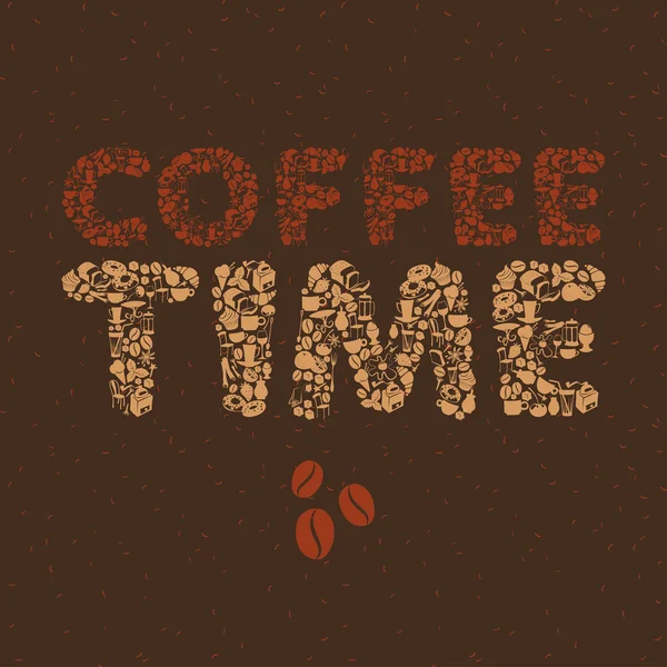 Koffie tijd vorm dessert patroon met café en voedsel objecten. — Stockvector