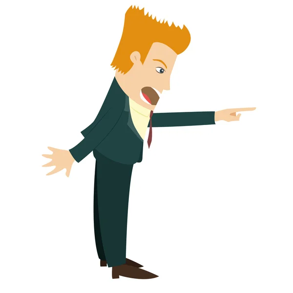 Angry businessman screaming and pointing. Flat style — Stock Vector