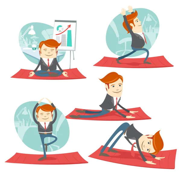 Office hipster man beoefenen van yoga — Stockvector