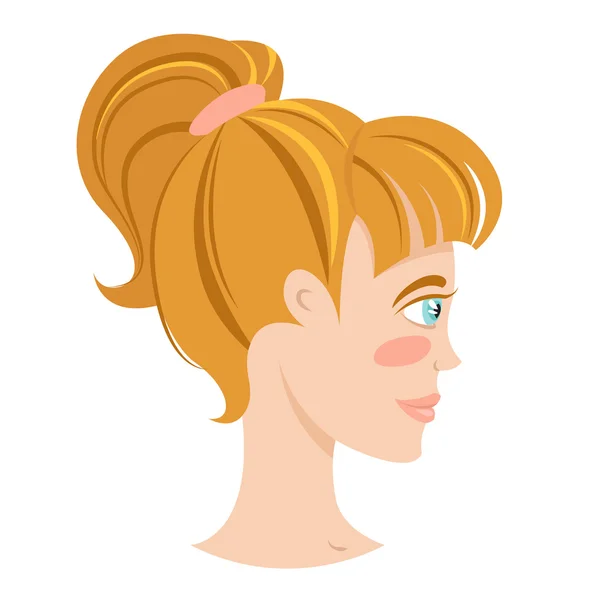 Blonde souriant profil jeune femme avec queue de cheveux . — Image vectorielle