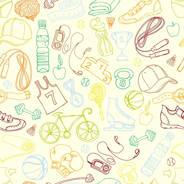 Σχέδιο χρώματος αθλητισμού και φυσικής κατάστασης άνευ ραφής doodle — Διανυσματικό Αρχείο