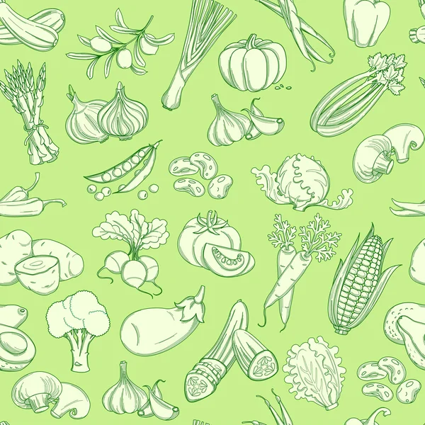 Esquema dibujado a mano patrón vegetal (estilo plano, línea delgada ) — Vector de stock