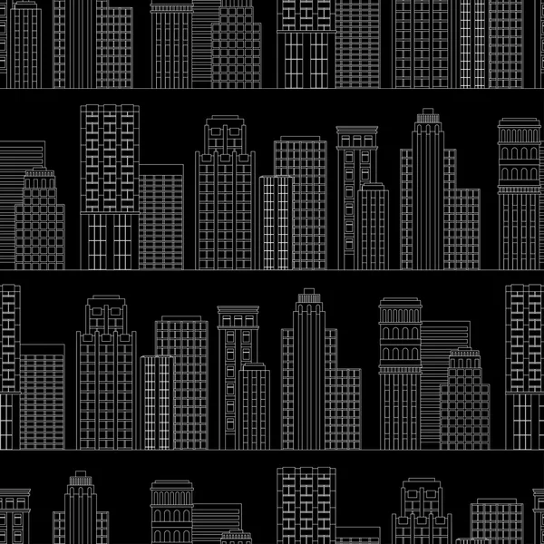 Schema senza soluzione di continuità di grattacieli linea. Bianco e nero — Vettoriale Stock