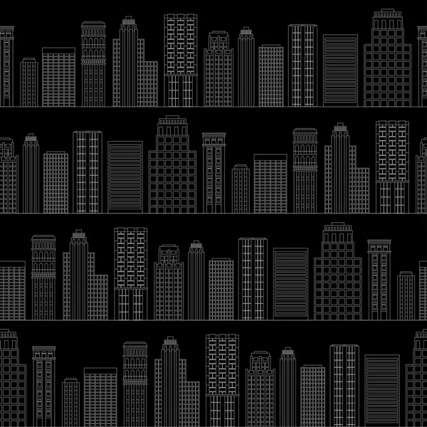 Seamless pattern of line skyscrapers. Black and white — Stock Vector