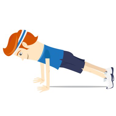 Hipster funny doing push-ups. Flat style clipart