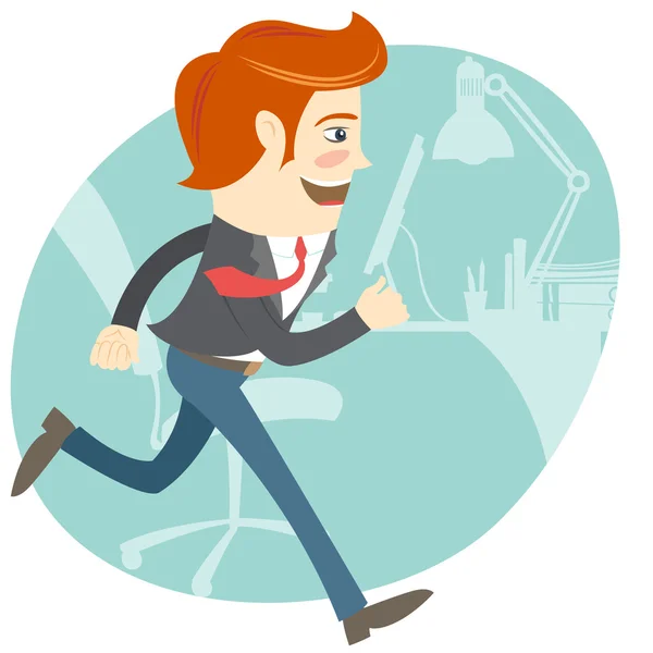 Hipster divertido oficinista corriendo — Vector de stock