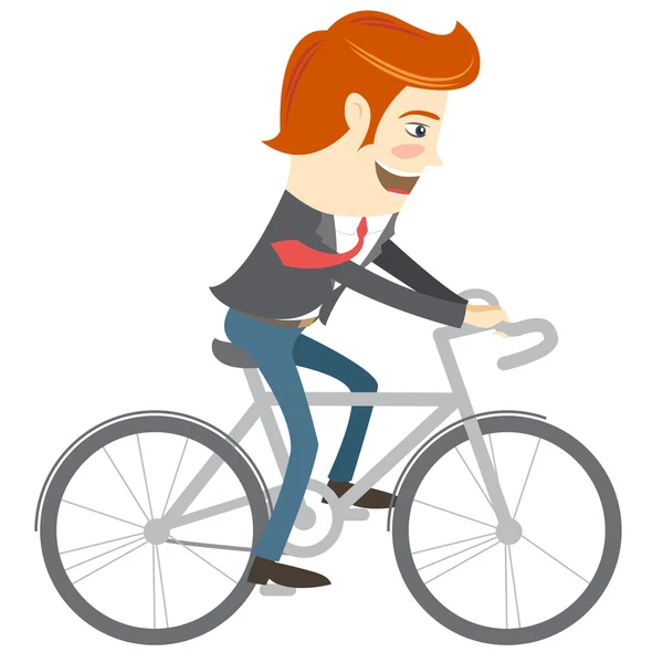 Hipster homme de bureau drôle en vélo. Style plat — Image vectorielle