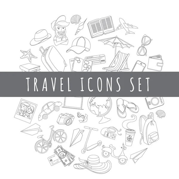 Set perjalanan ikon Doodle - Stok Vektor