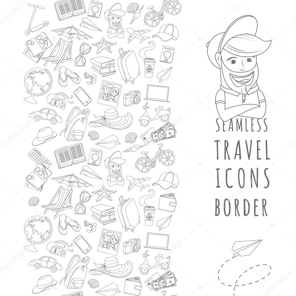 Vector illustration Doodle icons seamless travel frame